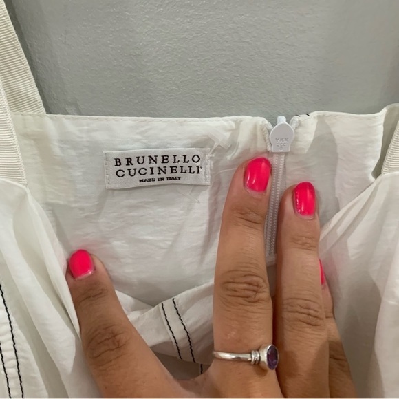 Brunello Cucinelli Dress Sleeveless Ribbon Trimmed Poplin Cotton in White - Picture 11 of 13